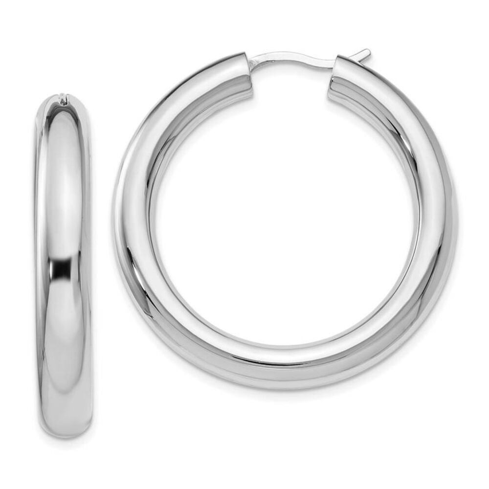 5mm Round Tube Hoop Earrings in Sterling Silver, 35mm (1 3/8 in)